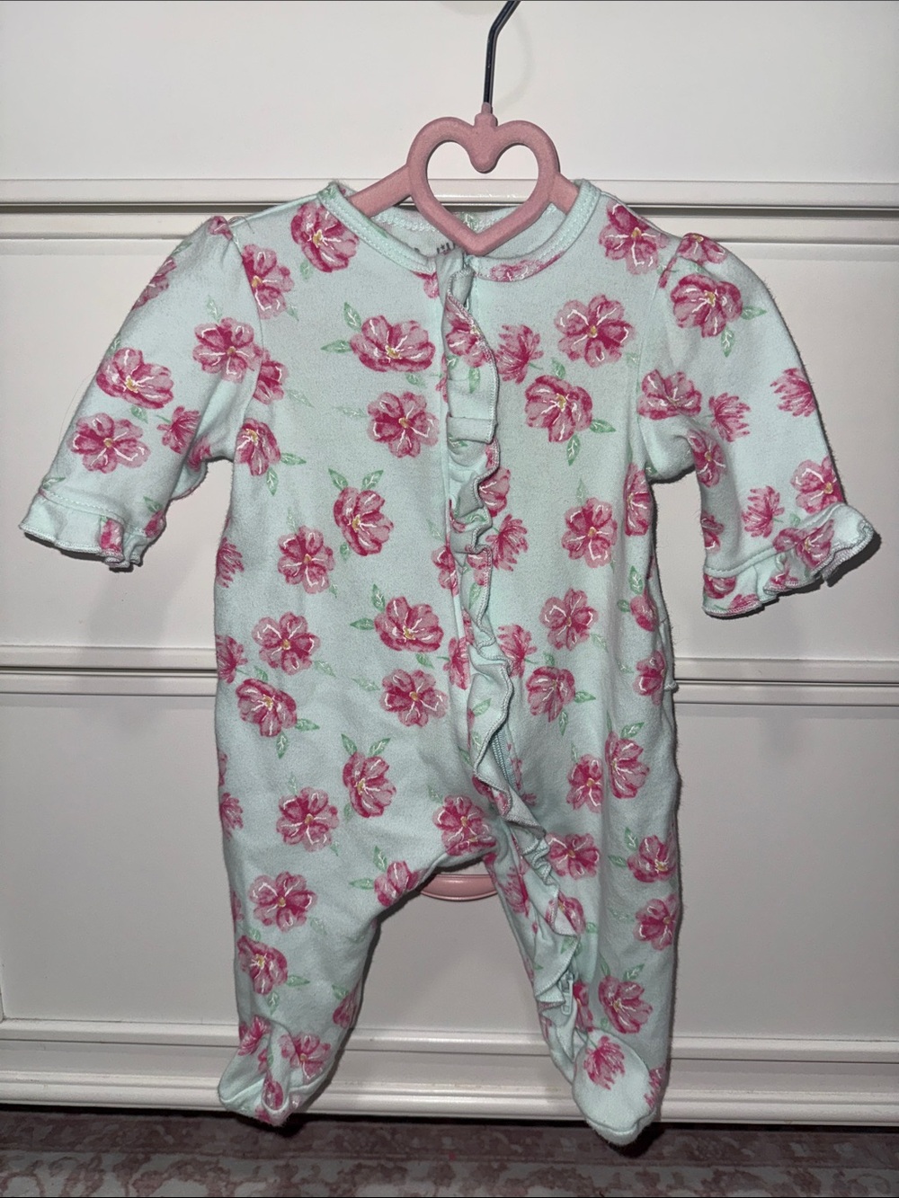 Little Me light blue Floral Ruffle Footie with Pink Flowers